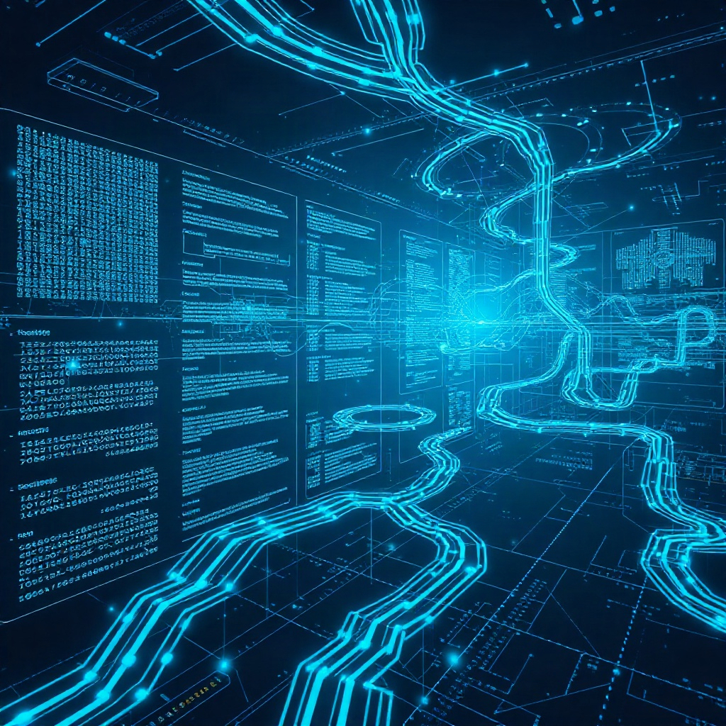 Fluxos digitais representando processamento de dados em escala